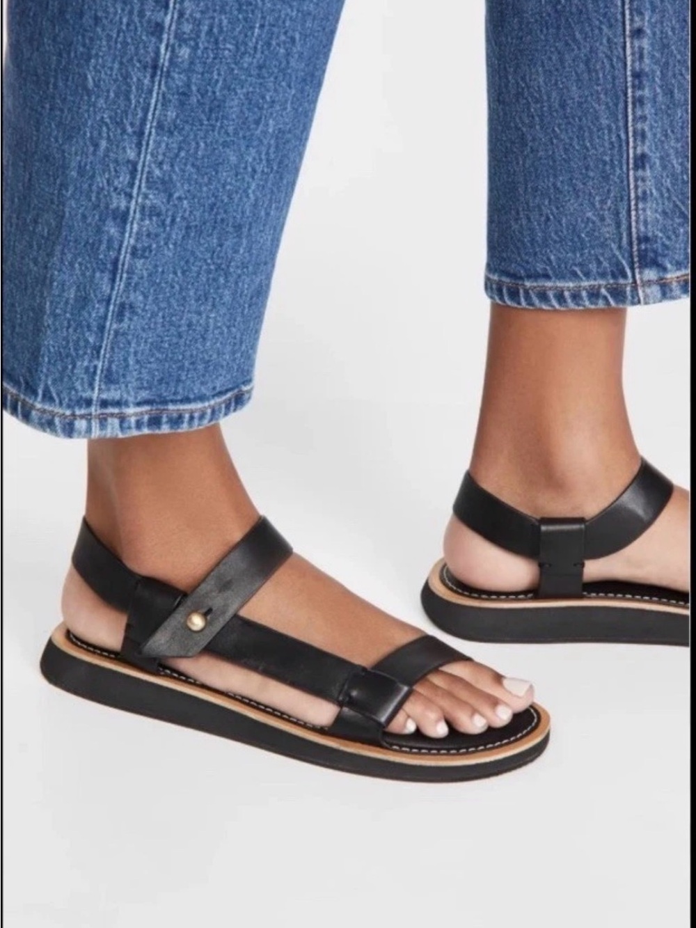 Rag & Bone Parker Leather Sandals in Black, Size 10 Women